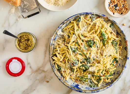Recipe - Ottolenghi Miso Pesto Pasta with Spinach and Pine Nuts