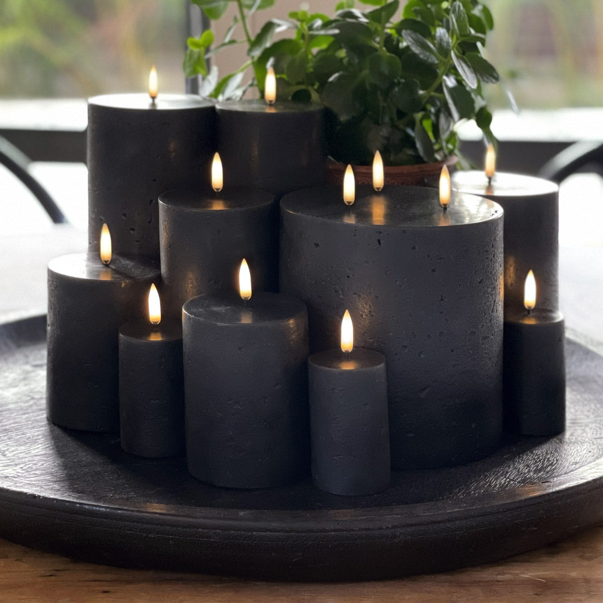 LED Matte Black Pillar Candles