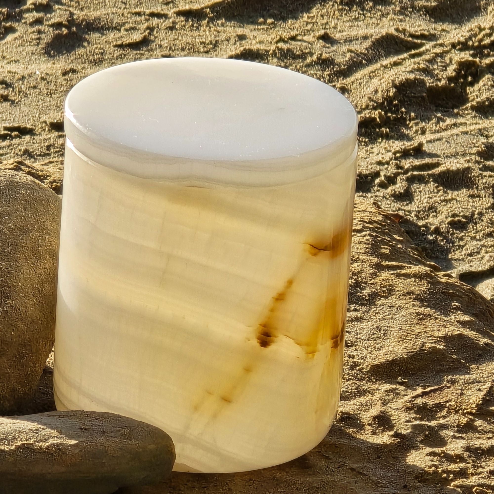 White onyx candle vessel — carved natural stone for ritual and lasting presence