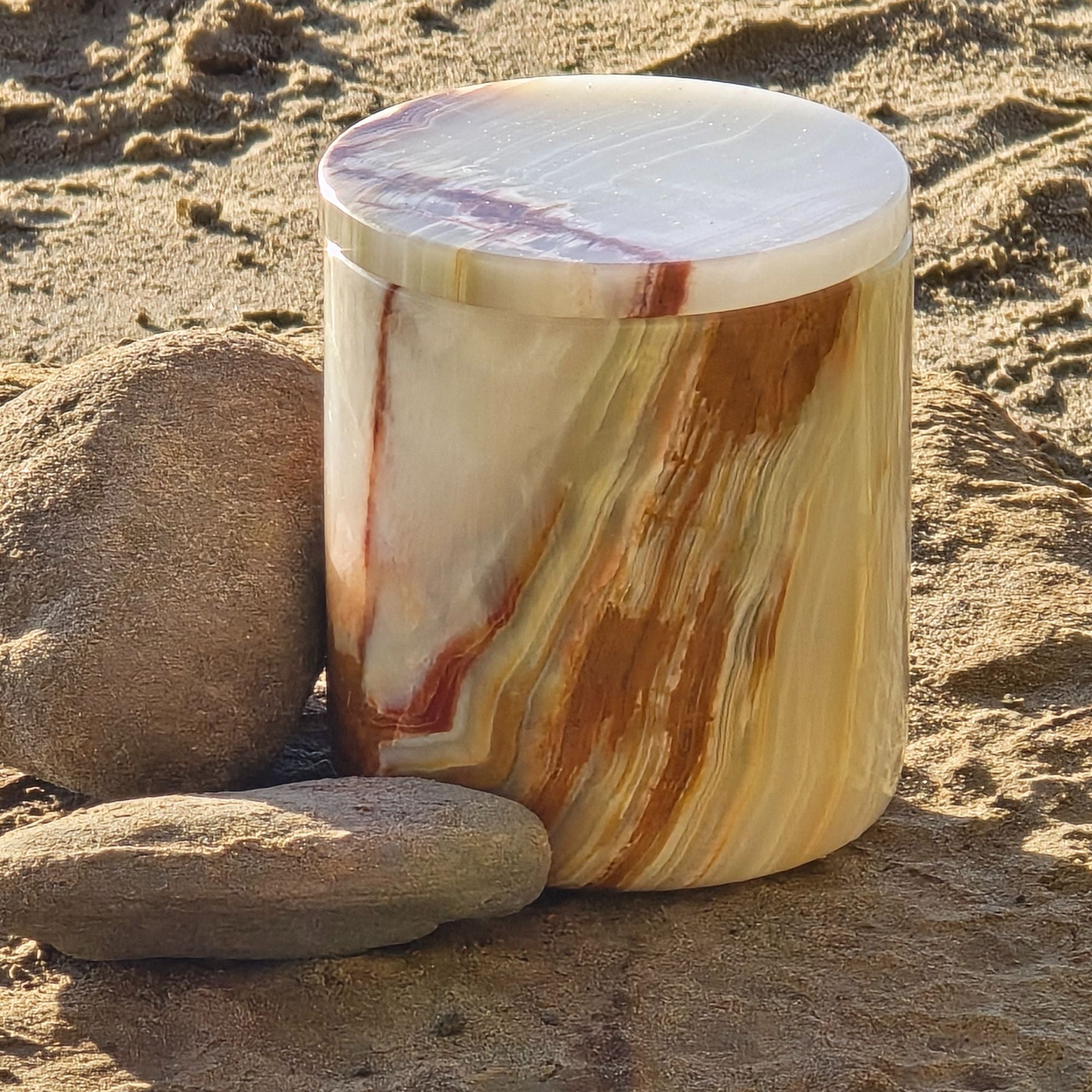 Green onyx candle vessel — carved natural stone for ritual and lasting presence